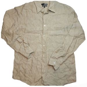 Murano Fine European 100% Linen Button Down Shirt, Tan, EUC, size Large